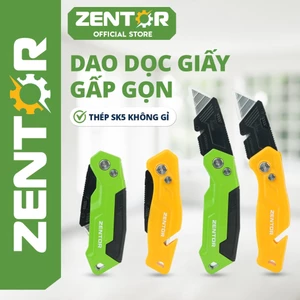 Dao rọc giấy dạng gập gọn Zentor Cao Cấp - Chất liệu thép nguyên khối - Lưỡi SK5 sắc bén