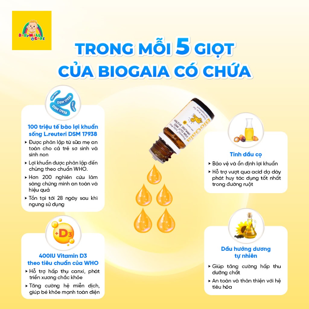 Dung Dịch Nhỏ Giọt BioGaia Protectis Bổ Sung Lợi Khuẩn Và Vitamin D3 Cho Bé Lọ 5ml Babymall & Care