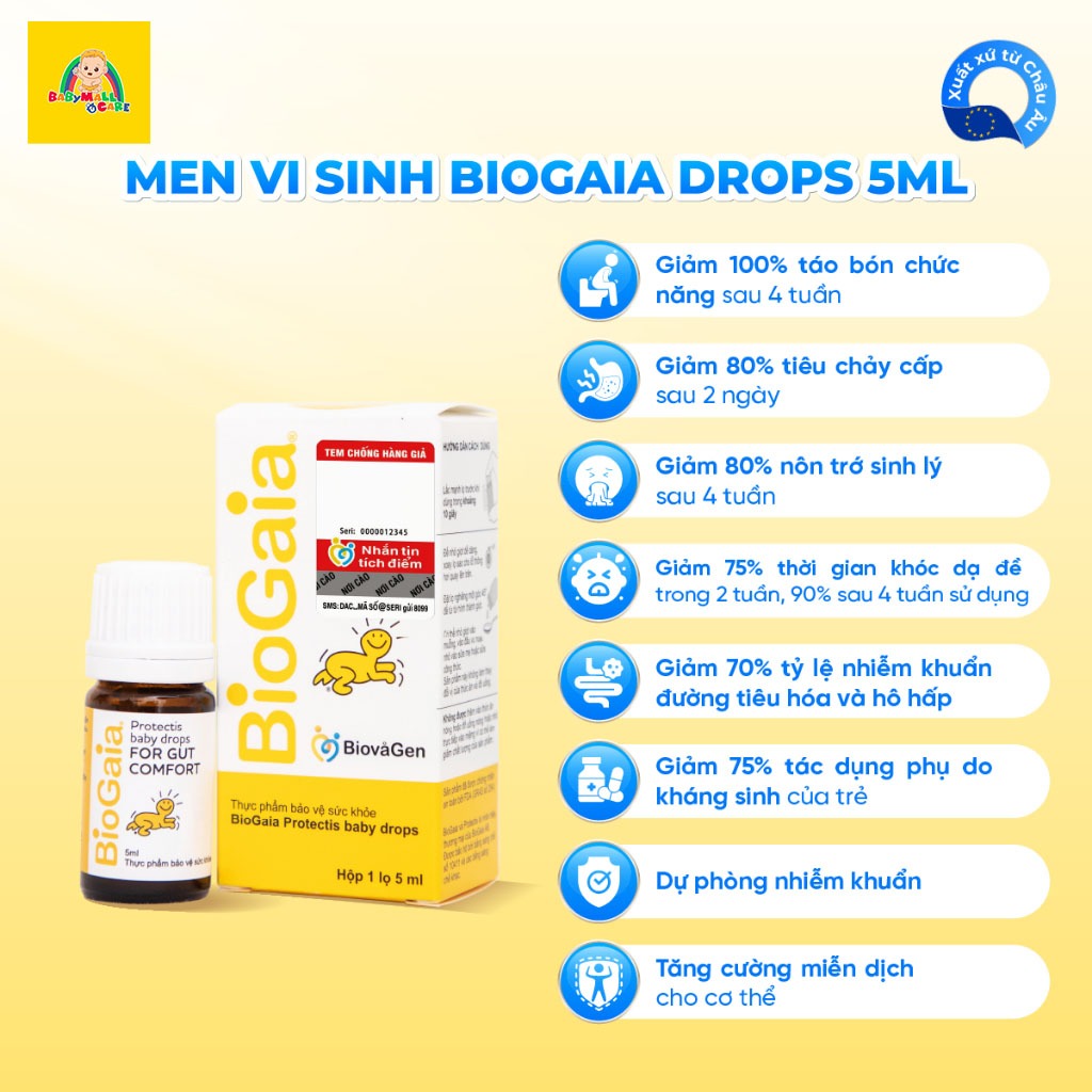 Dung Dịch Nhỏ Giọt BioGaia Protectis Bổ Sung Lợi Khuẩn Và Vitamin D3 Cho Bé Lọ 5ml Babymall & Care