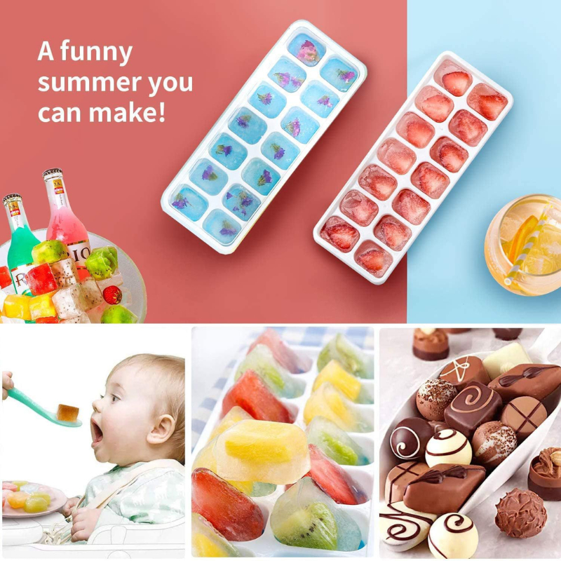 Combo 03 Khay Đá Silicon 14 Viên Có Nắp – Khay Làm Đá, Trữ Đông Đồ Ăn Dặm, Chống Dính Dễ Lấy, Không Mùi An Toàn | 182