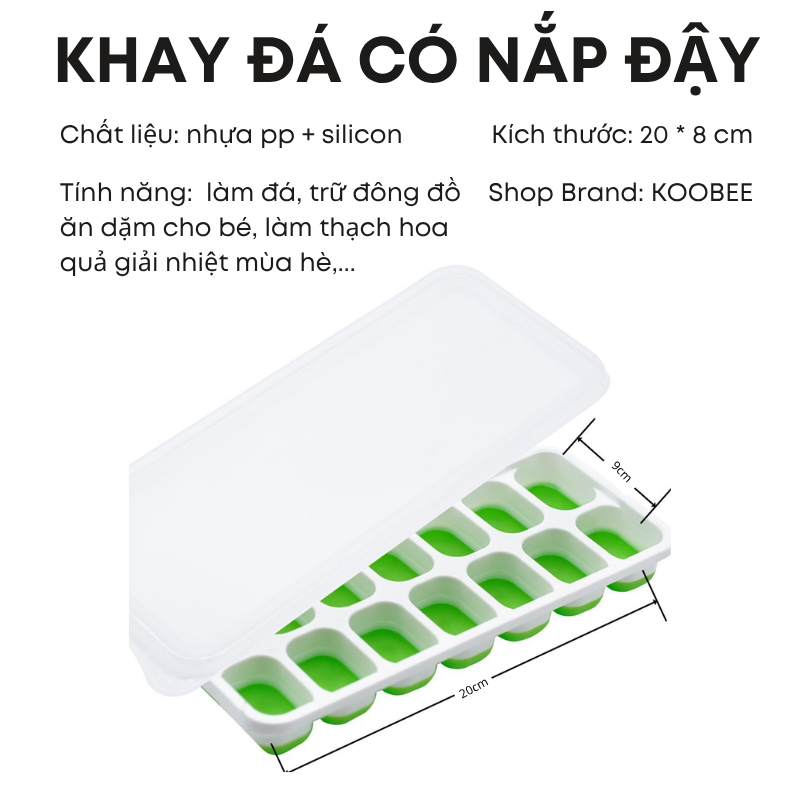 Combo 03 Khay Đá Silicon 14 Viên Có Nắp – Khay Làm Đá, Trữ Đông Đồ Ăn Dặm, Chống Dính Dễ Lấy, Không Mùi An Toàn | 182