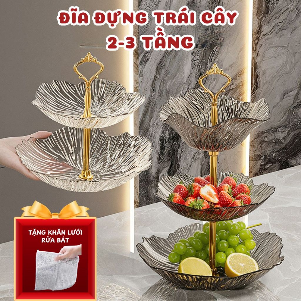 Khay Đựng Bánh Kẹo Trái Cây 2–3 Tầng Trong Suốt – Đĩa Mứt Tết Vân Kim Cương, Khay Trang Trí Bàn Tiệc Sang Trọng