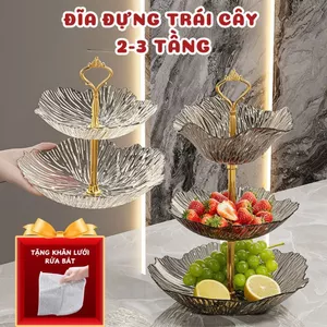 Khay Đựng Bánh Kẹo Trái Cây 2–3 Tầng Trong Suốt – Đĩa Mứt Tết Vân Kim Cương, Khay Trang Trí Bàn Tiệc Sang Trọng