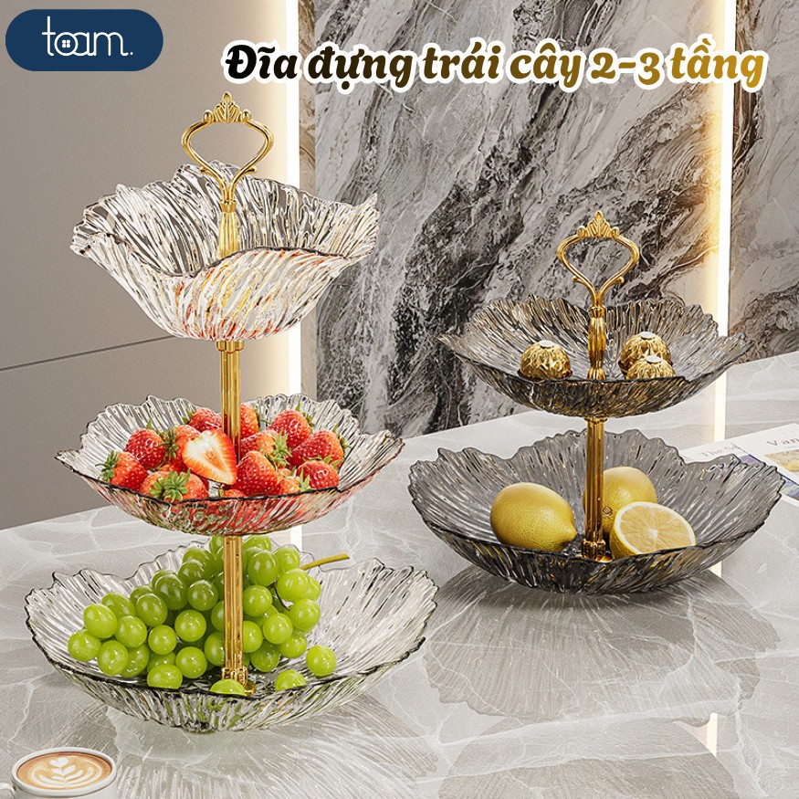 Khay Đựng Bánh Kẹo Trái Cây 2–3 Tầng Trong Suốt – Đĩa Mứt Tết Vân Kim Cương, Khay Trang Trí Bàn Tiệc Sang Trọng