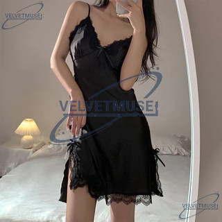 VM-Bộ đồ ngủ mỏng gồm áo hai dây và quần lót, kiểu dáng mùa hè, có ren xẻ tà, dành cho nữ.