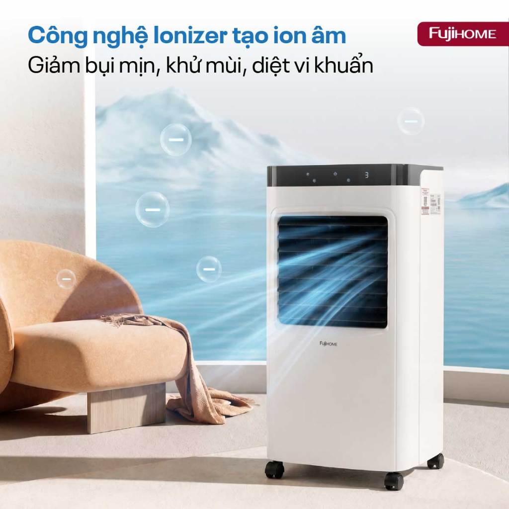 Máy làm mát không khí hơi nước Nhập Khẩu FUJIHOME AC-12, quạt điện cây điều hòa không khí phun sương