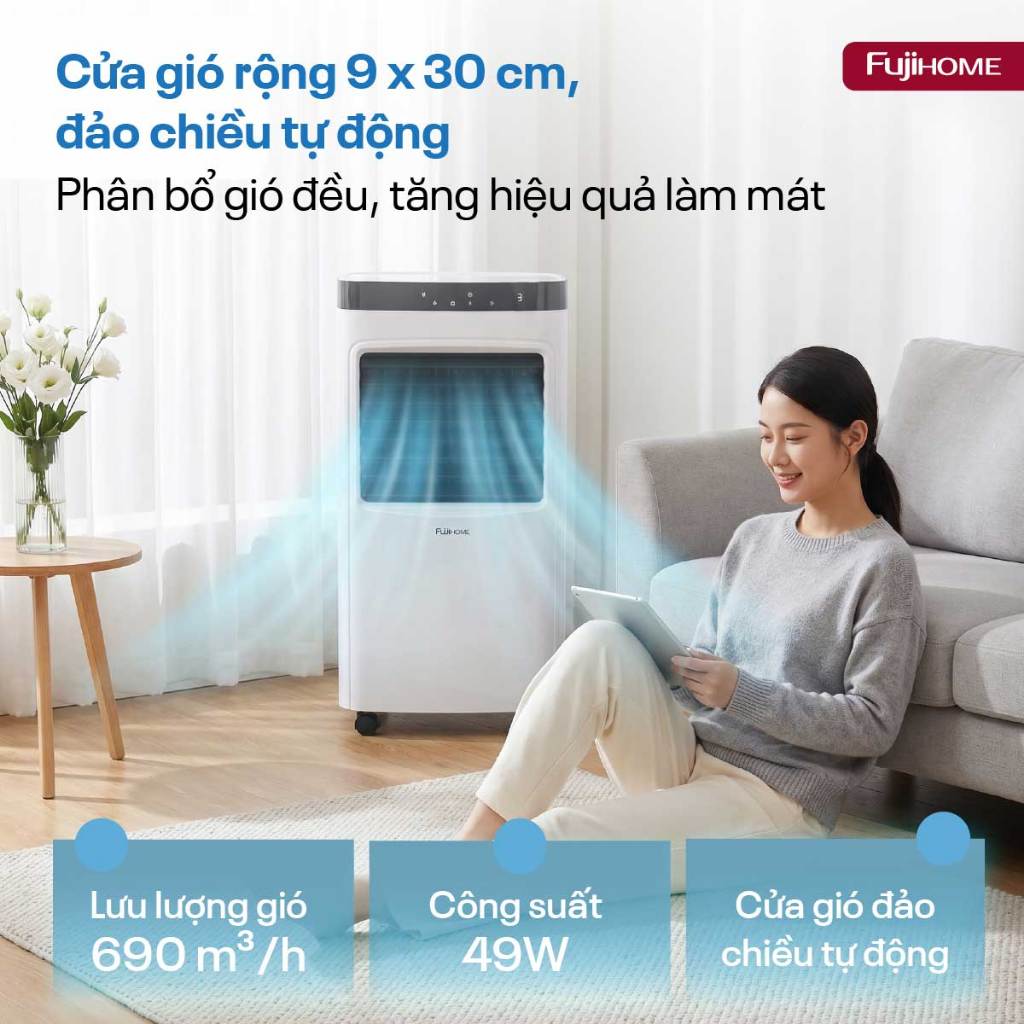 Máy làm mát không khí hơi nước Nhập Khẩu FUJIHOME AC-12, quạt điện cây điều hòa không khí phun sương