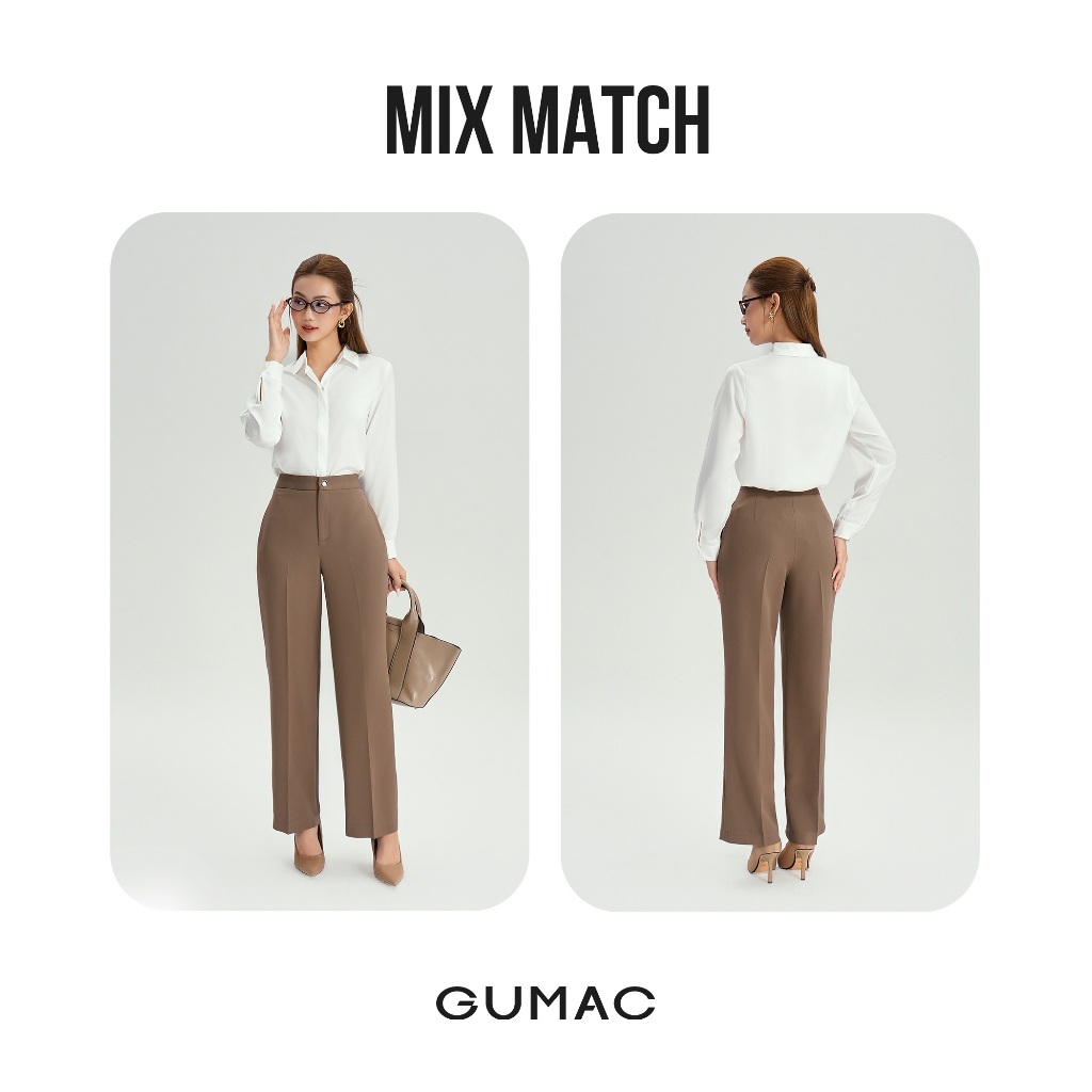 Quần Tây Nữ Ống Suông GUMAC Kiểu Ống Loe Lưng Cao Phối Túi Mổ Thanh Lịch QE04001