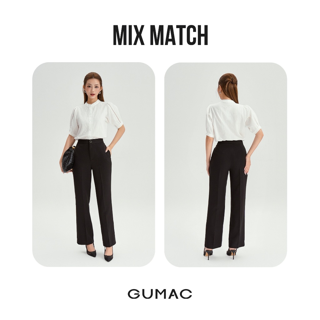Quần Tây Nữ Ống Suông GUMAC Kiểu Ống Loe Lưng Cao Phối Túi Mổ Thanh Lịch QE04001