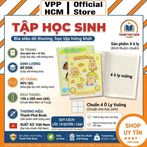 Combo 10 Quyển Tập Vở Học Sinh Tí Hon Capybara 96 Trang – Vở 4 Ô Ly A5 (60–100gsm)