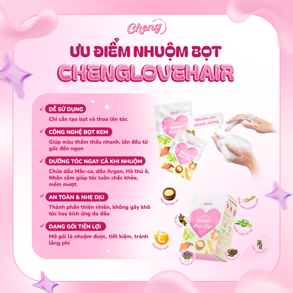 [S.VIP] Dầu gội nhuộm tóc tạo bọt, Thuốc nhuộm tóc dạng bọt chiết xuất thiên nhiên | Chenglovehair, Chenglovehairs