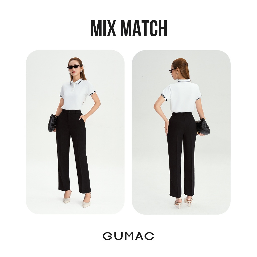 Áo Polo Nữ Form Suông GUMAC Phối Sọc 2 Viền Chất Thun Cá Sấu Poly Thoáng Mát Dễ Phối Đồ LPLE0917