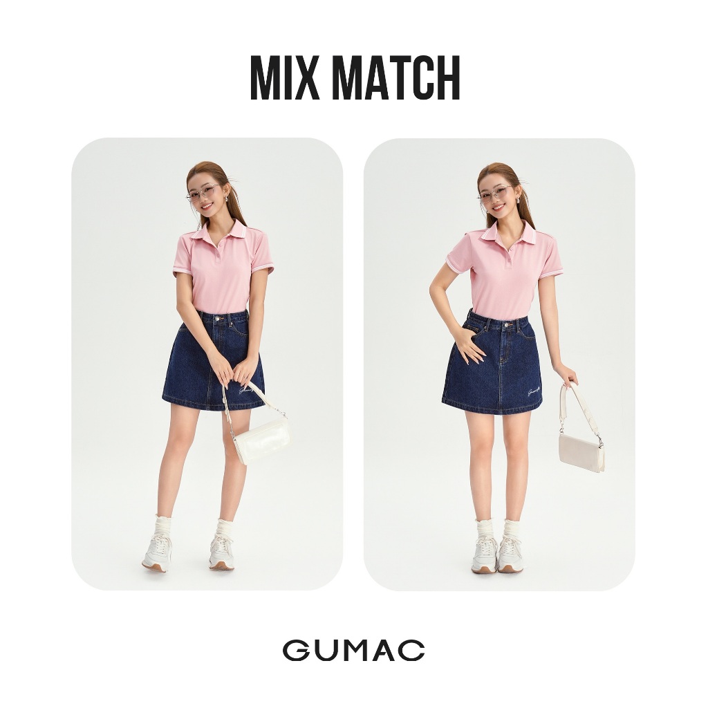 Áo Polo Nữ Form Suông GUMAC Phối Sọc 2 Viền Chất Thun Cá Sấu Poly Thoáng Mát Dễ Phối Đồ LPLE0917