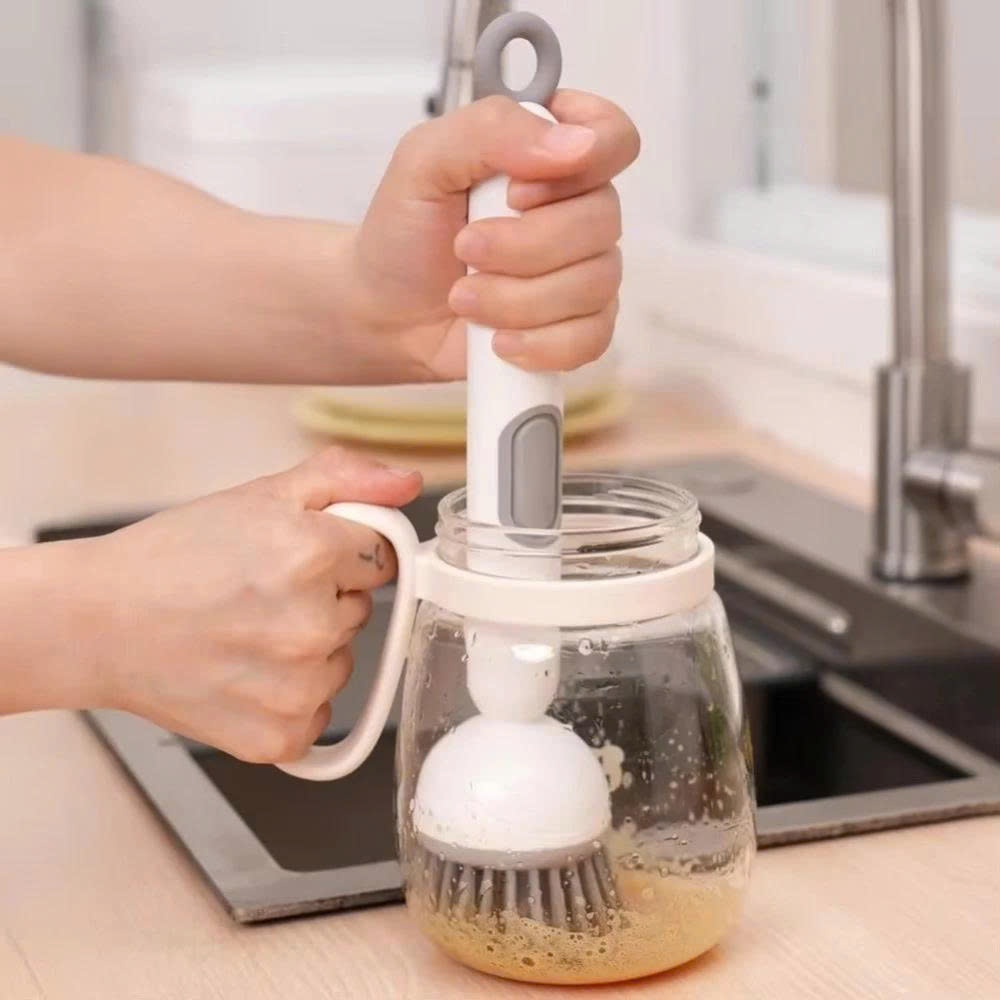 Bàn Chải Cọ Nồi Chảo Có Bình Đựng Nước Rửa Chén, Đầu Cọ Xoay 360 Độ Làm Sạch Hiệu Quả