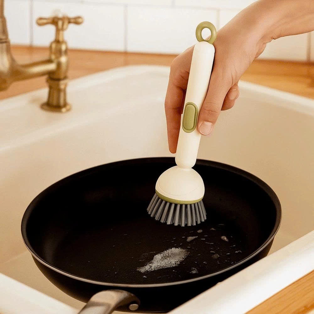 Bàn Chải Cọ Nồi Chảo Có Bình Đựng Nước Rửa Chén, Đầu Cọ Xoay 360 Độ Làm Sạch Hiệu Quả