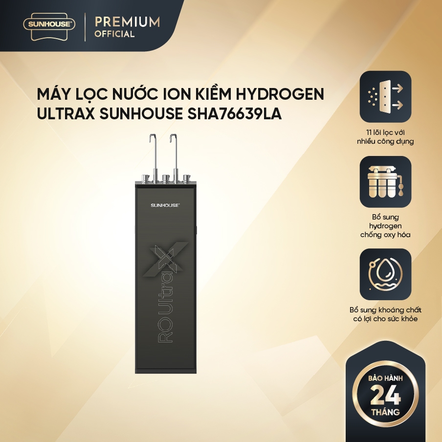 [LẮP ĐẶT TOÀN QUỐC] Máy lọc nước Ion kiềm Hydrogen UltraX SUNHOUSE SHA76639LA - 4 chế độ nước: Nóng-Lạnh-RO-Hydrogen