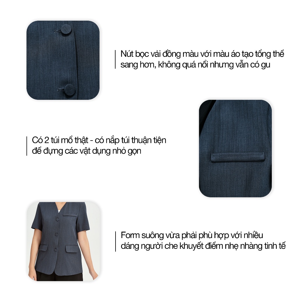 Áo Khoác Blazer Nữ GUMAC Không Cổ Tay Ngắn Có Đệm Vai Chất Xược Ý 2 Lớp Đứng Form LOWG0104