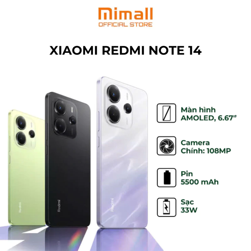 Điện thoại Xiaomi Redmi Note 14 6GB|128GB - 8GB|128GB | Camera AI 108MP | Pin 5500mAh | Hàng chính hãng - BH 18 tháng — ảnh 1