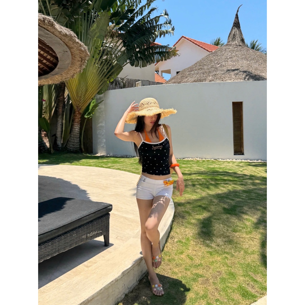 Calem.Club - Áo 2 dây nữ Bling Top chữ summer đính đá, in ngôi sao, có dây buộc cổ, form ôm co giãn, style Y2K Hàn Quốc | BigBuy360 - bigbuy360.vn