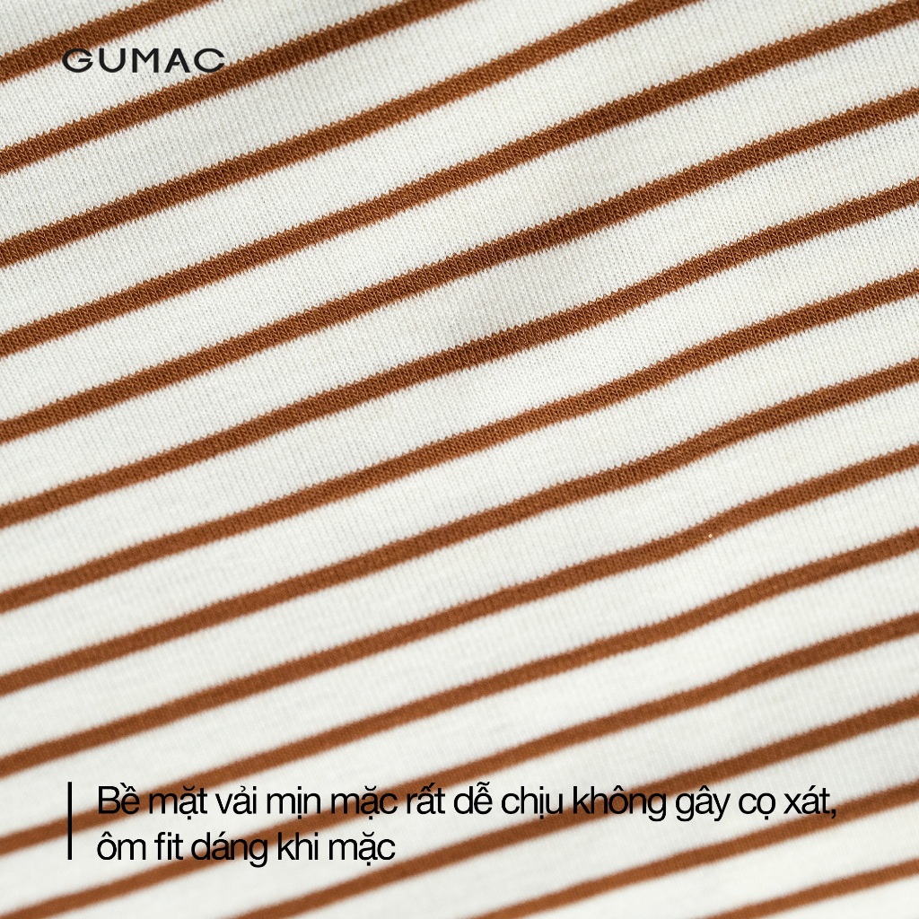 Áo Thun Nữ GUMAC Form Ôm Nhẹ Kẻ Sọc Cổ Vuông Chất Thun Gân Co Giãn Thoải Mái LATG0407