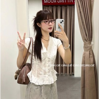 ÁO CÁNH TIÊN REN CỔ V TAY HẾN XẺ NGỰC CÓ LÓT IN HÌNH NƠ SIÊU XINH Mặc Đi Chơi Du Lịch Cakecat
