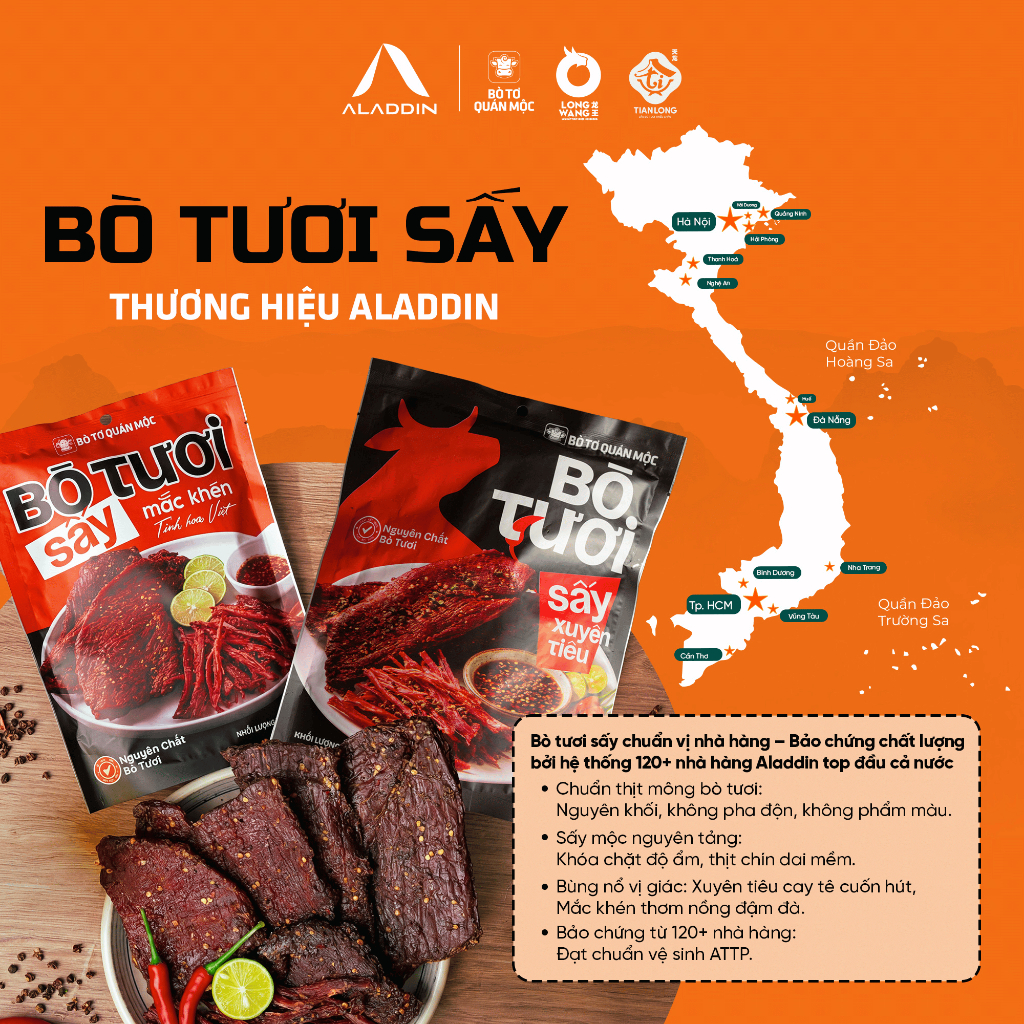 [Combo Trọn Vị] Bò Tươi Sấy Aladdin 400g - Xuyên Tiêu & Mắc Khén, Ăn Vặt Hay Làm Quà Đều Sang