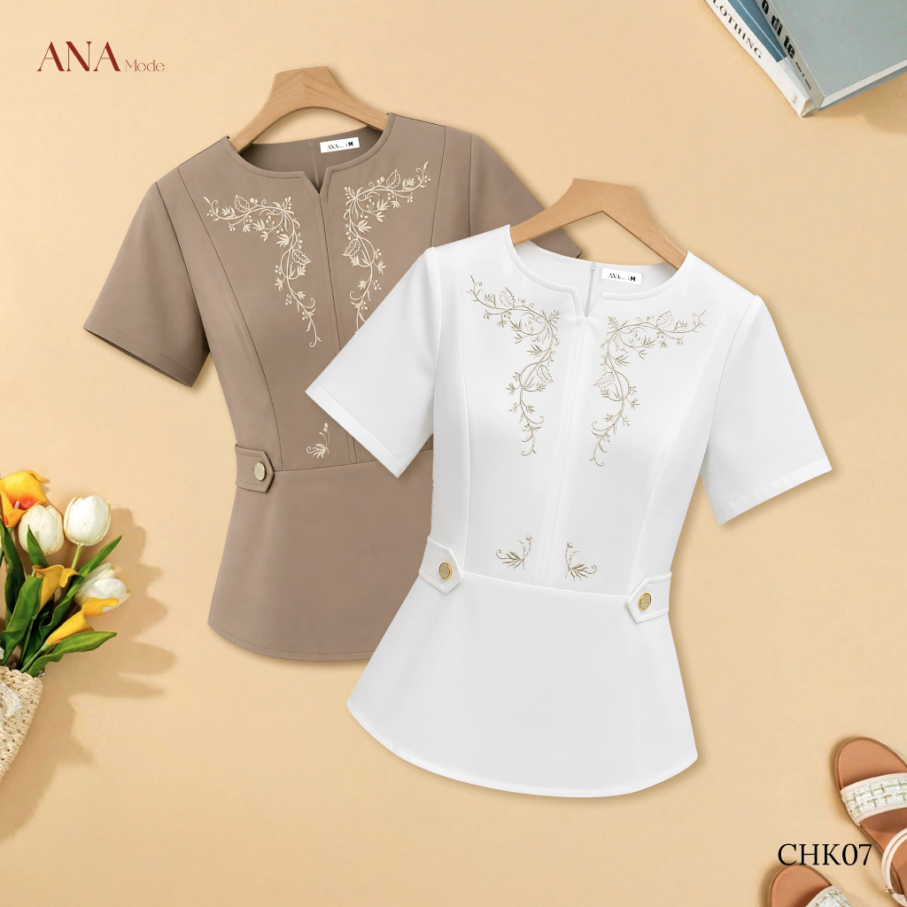 Áo Kiểu Trẻ Trung Trung Niên ANA Mode Chất Liệu Cotton Lạnh Thoáng Mát Đi Tiệc Quà Tặng Mẹ AK25CHK07