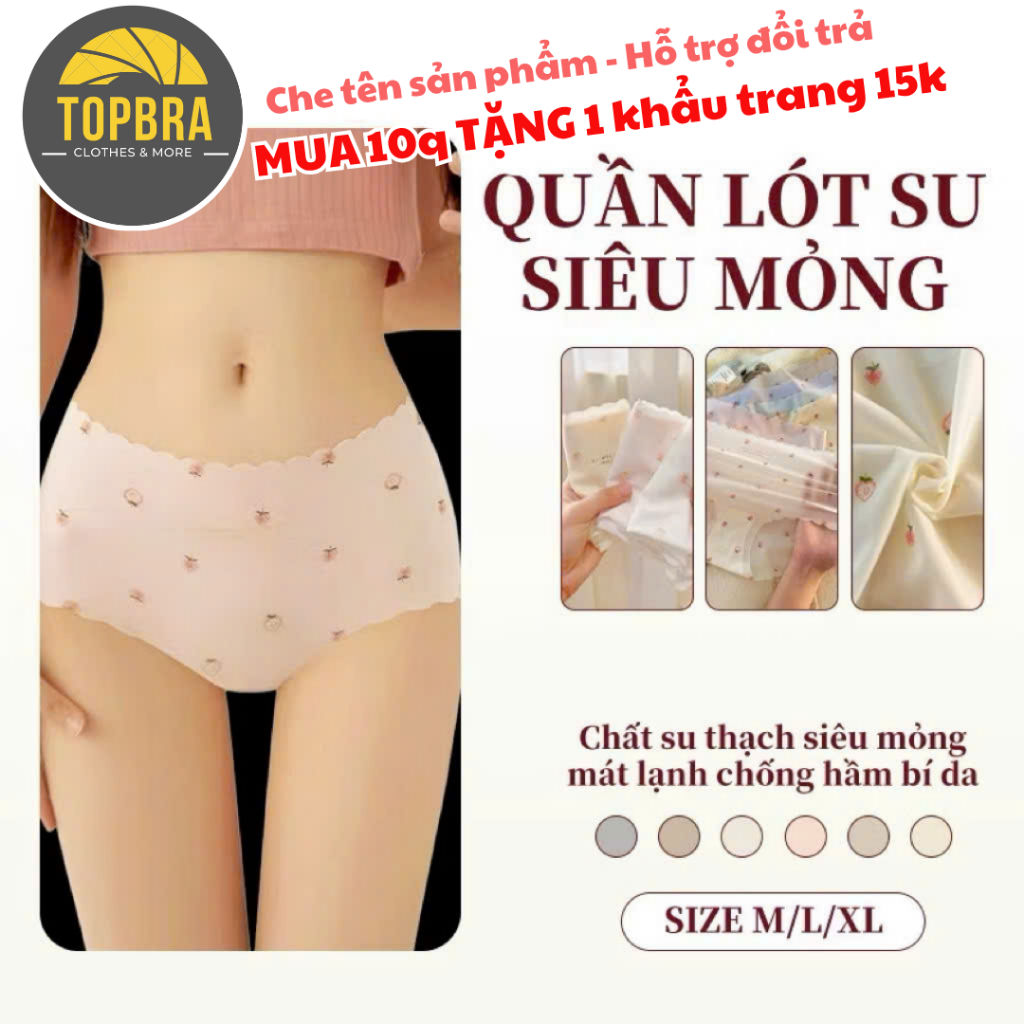 Set 5-10 Quần Lót Nữ Su Thạch Tàng Hình Không Lộ Vân Viền Mềm Mịn Họa Tiết Dâu Tây Dễ thương TOPBRA