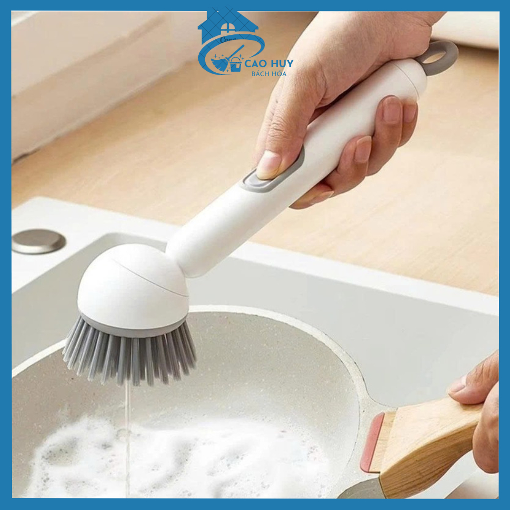 Bàn Chải Cọ Nồi Chảo Có Bình Đựng Nước Rửa Chén, Đầu Cọ Xoay 360 Độ Làm Sạch Hiệu Quả