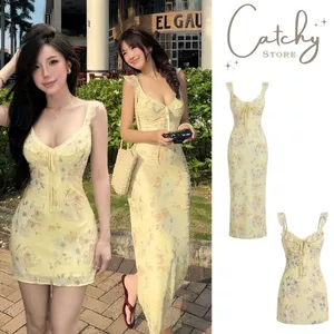 Đầm hoa maxi ôm body tay cánh tiên phối bèo phong cách nàng thơ hàn quốc thích hợp đi biển đi chơi vintage CATCHYstore