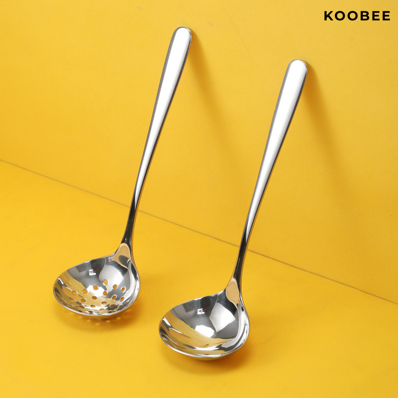 Bộ Đôi Muôi Canh + Muôi Lỗ Inox 304 Cao Cấp Sáng Bóng - Cán Trơn Lòng Sâu Hình Trái Tim | 319