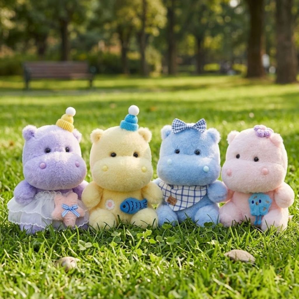 Gấu Bông Bé Hà Mã Phối Váy Đội Mũ Siêu Cute Đáng Yêu, Thú Nhồi Bông Con Hà Mã 25CM Quà Tặng Dễ Thương Cho Bé