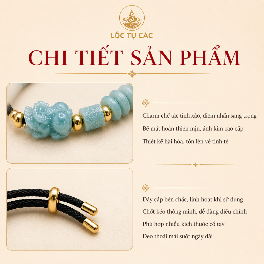 Vòng đeo tay nữ Lam Ngọc ba charm, lắc tay đá phong thủy Lộc Tụ Các cân bằng năng lượng, tạo cảm giác thư thái