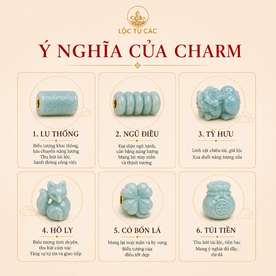 Vòng đeo tay nữ Lam Ngọc ba charm, lắc tay đá phong thủy Lộc Tụ Các cân bằng năng lượng, tạo cảm giác thư thái