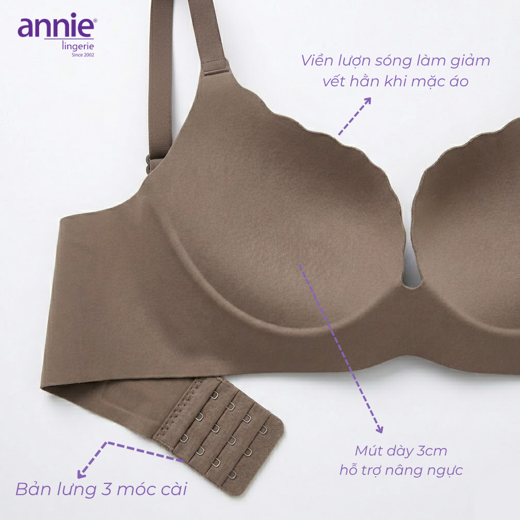 Áo Ngực Nữ Su Đúc Không Gọng annie Bra 8555 Cúp B  Êm Ái, Mút Dày 3CM Nâng Đẩy Tự Nhiên, Su Đúc Không Viền Thoáng Khí