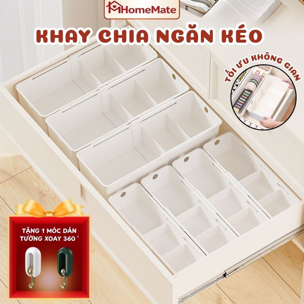 Khay Chia Ngăn Kéo Tủ Bếp Điều Chỉnh Chiều Dài, Khay Sắp Xếp Ngăn Kéo Đa Năng Nhựa PP Có Vách Ngăn