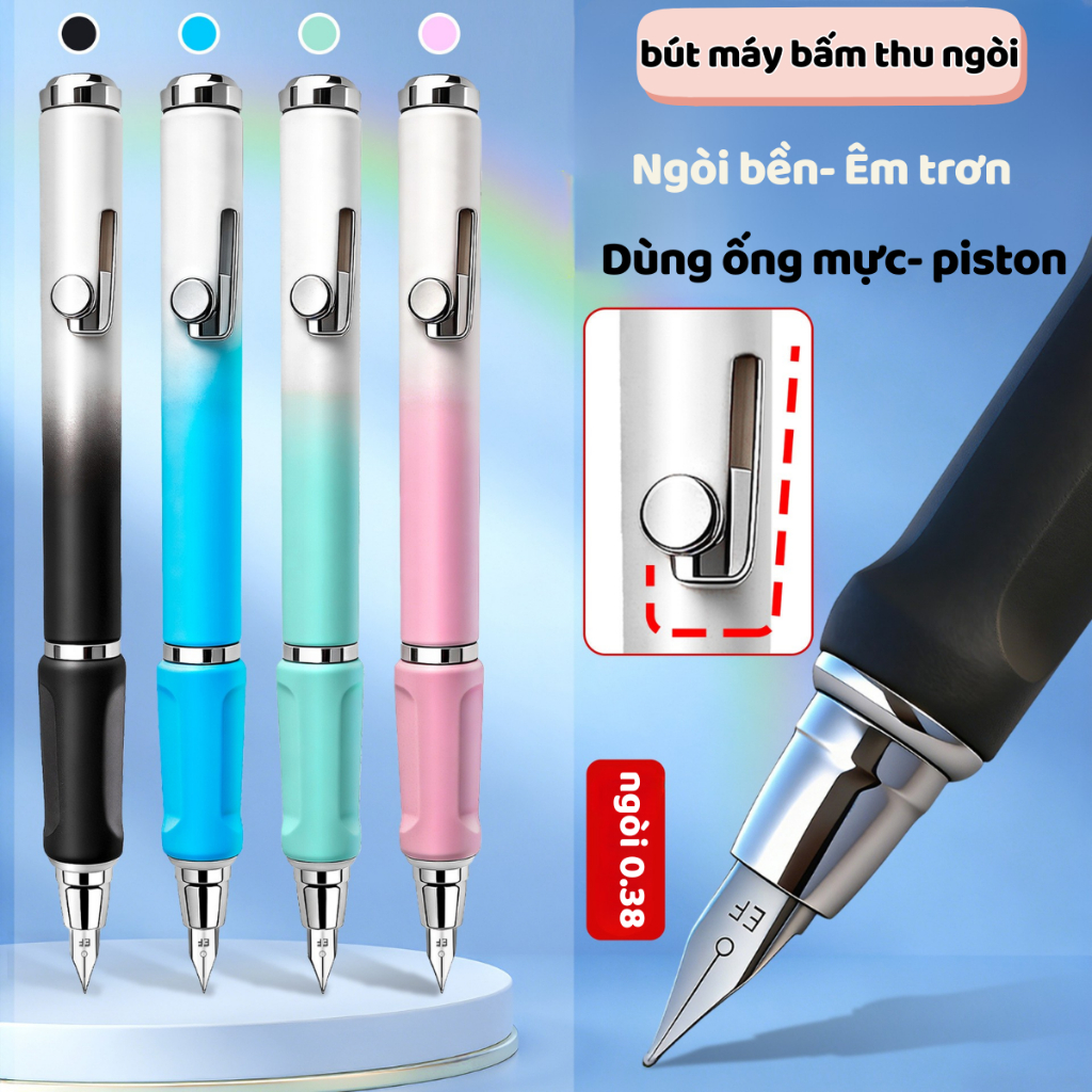 Bút Máy Bấm K07 Ngòi EF 0.38mm Siêu Bền Chống Va Đập - Bút Ngòi Viết Êm Trơn Cho Học Sinh Lớp 1-5