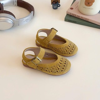Sz 23-32 Dép Xăng Đan Giày Búp Bê Da Lộn Mũi Nhọn Lỗ Thoáng Khí Phối Quai Ngang K190