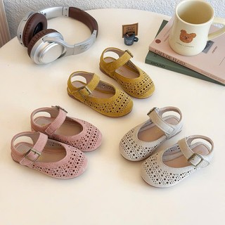 Sz 23-32 Dép Xăng Đan Giày Búp Bê Da Lộn Mũi Nhọn Lỗ Thoáng Khí Phối Quai Ngang K190