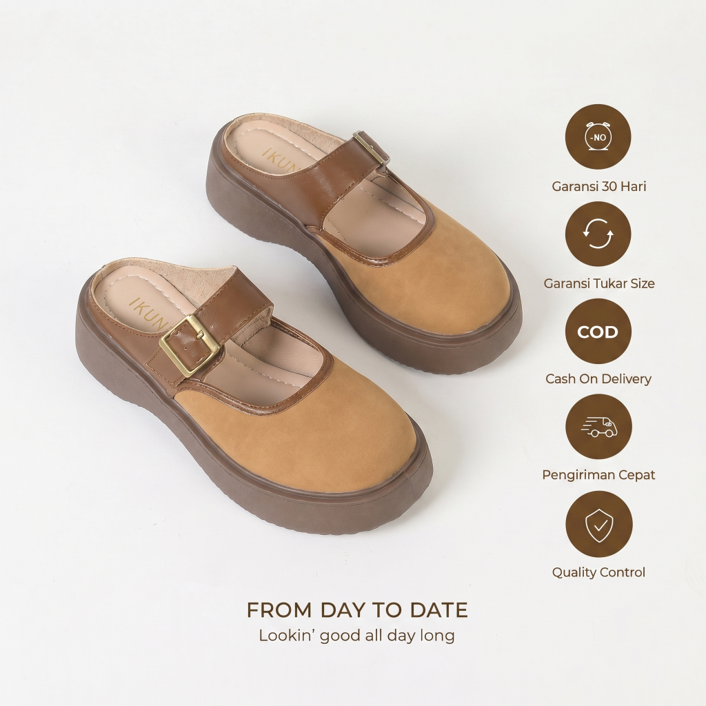 IKUNKA Sục Mary Jane Nữ 5cm Vintage - Giày Sục Đế Cao Thanh Lịch Đi Làm