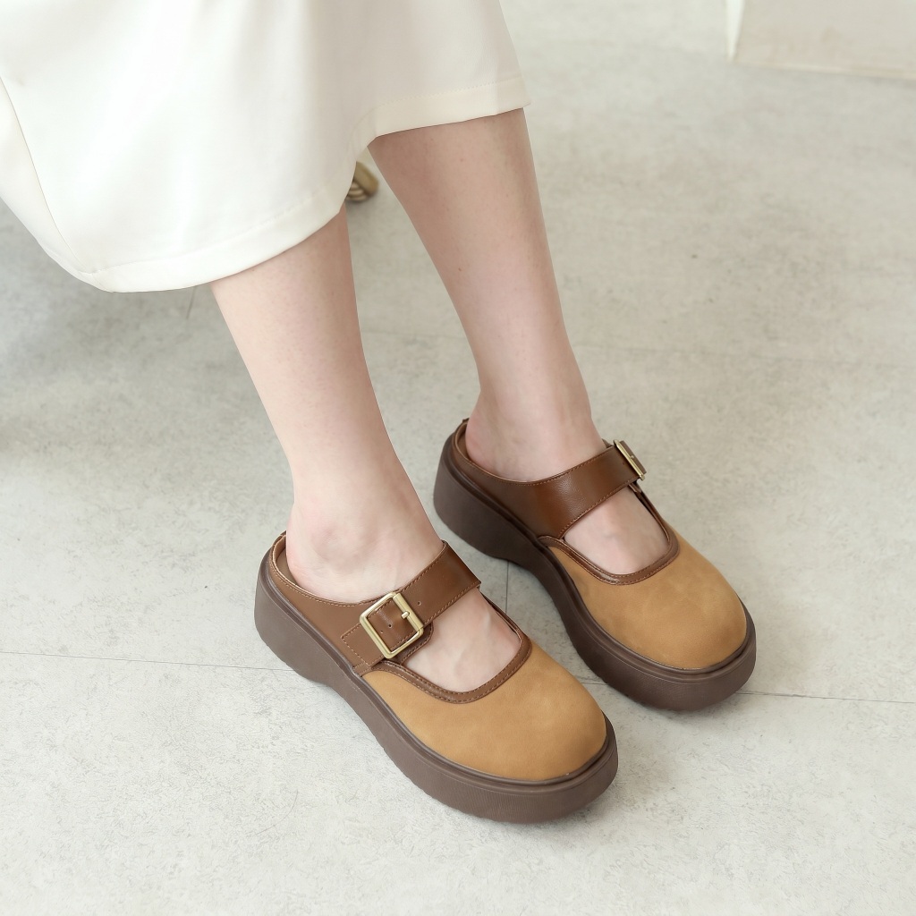 IKUNKA Sục Mary Jane Nữ 5cm Vintage - Giày Sục Đế Cao Thanh Lịch Đi Làm