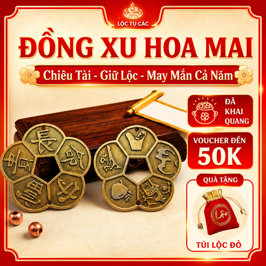 Xu hoa mai phong thủy, đồng xu chiêu tài (ĐÃ THỈNH) đặt trong ví, két sắt, bàn làm việc cầu tài vận, sự hanh thông