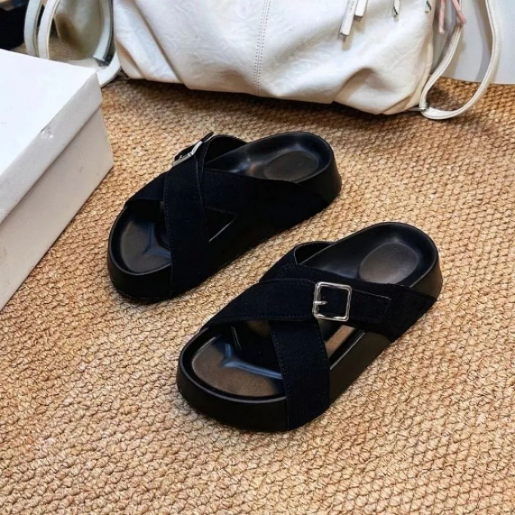 Dép Sandal Nữ 2 Quai Ngang Đế Cao, Dép Nữ Quai Da Khuy Khoá Đi Học Đi Làm N53 || AnshoesDynasty