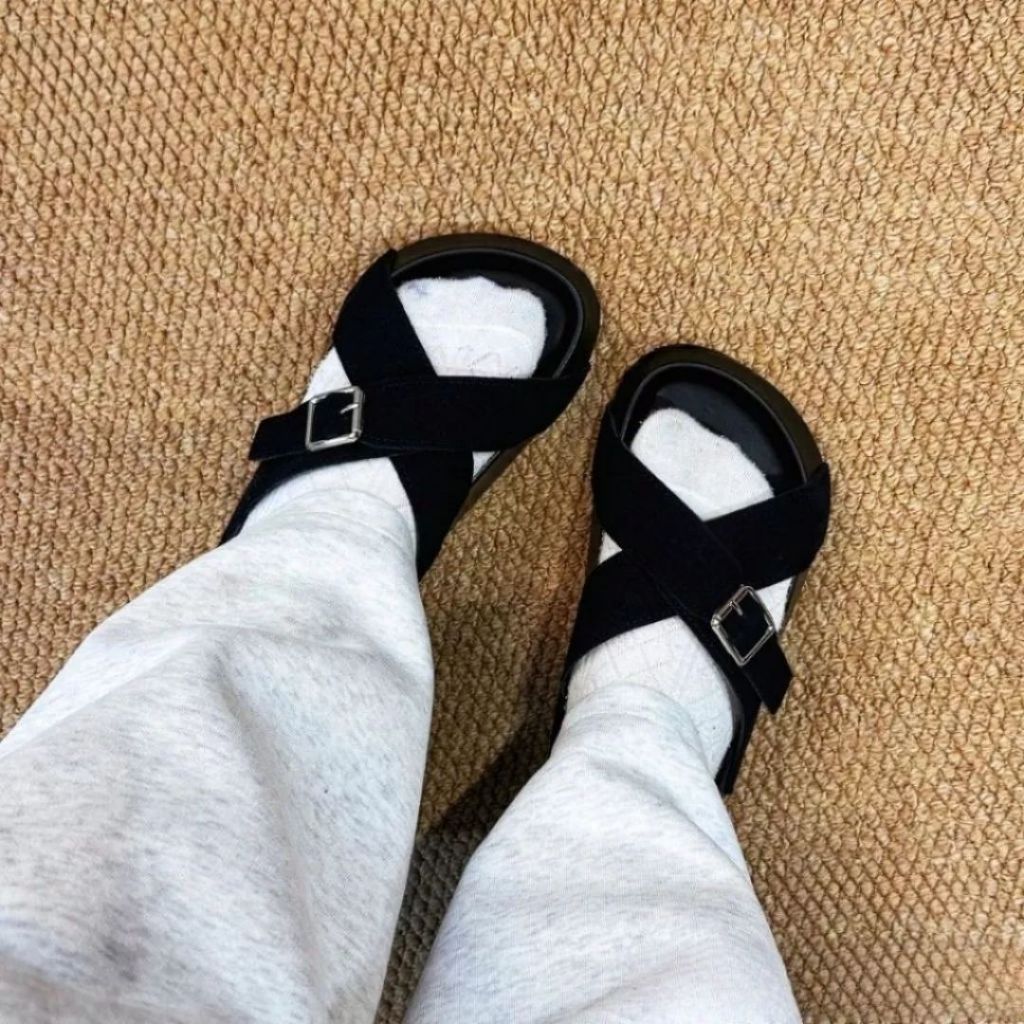 Dép Sandal Nữ 2 Quai Ngang Đế Cao, Dép Nữ Quai Da Khuy Khoá Đi Học Đi Làm N53 || AnshoesDynasty