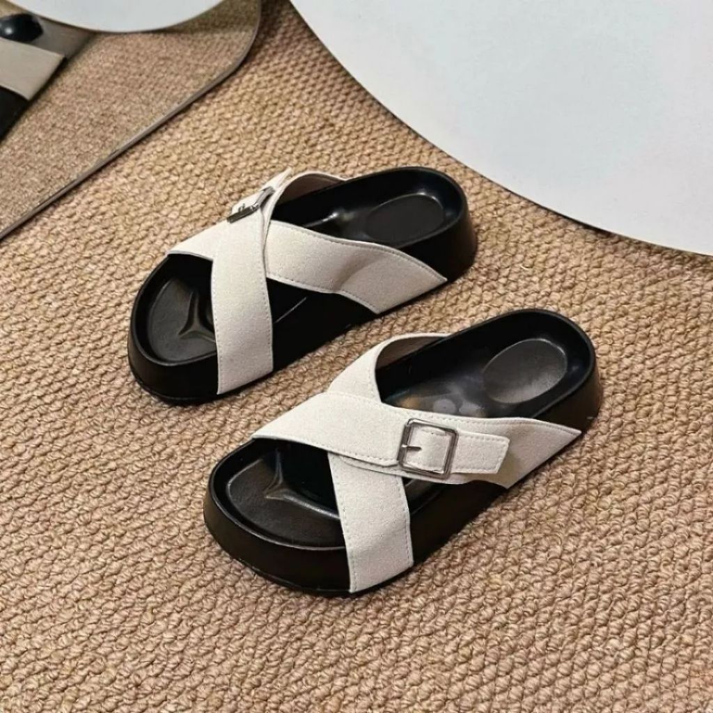 Dép Sandal Nữ 2 Quai Ngang Đế Cao, Dép Nữ Quai Da Khuy Khoá Đi Học Đi Làm N53 || AnshoesDynasty