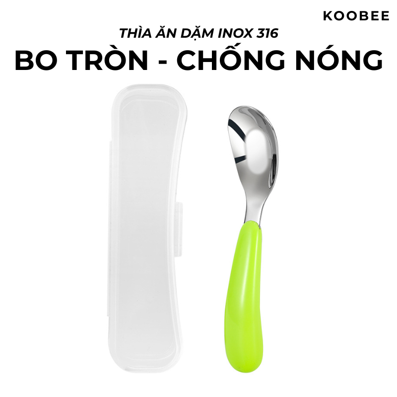 Thìa Ăn Dặm Inox 316 KOOBEE Cho Bé – Tặng Hộp Đựng Cao Cấp | Dùng Ăn Cơm Cháo, Sữa Chua, Váng Sữa | 074