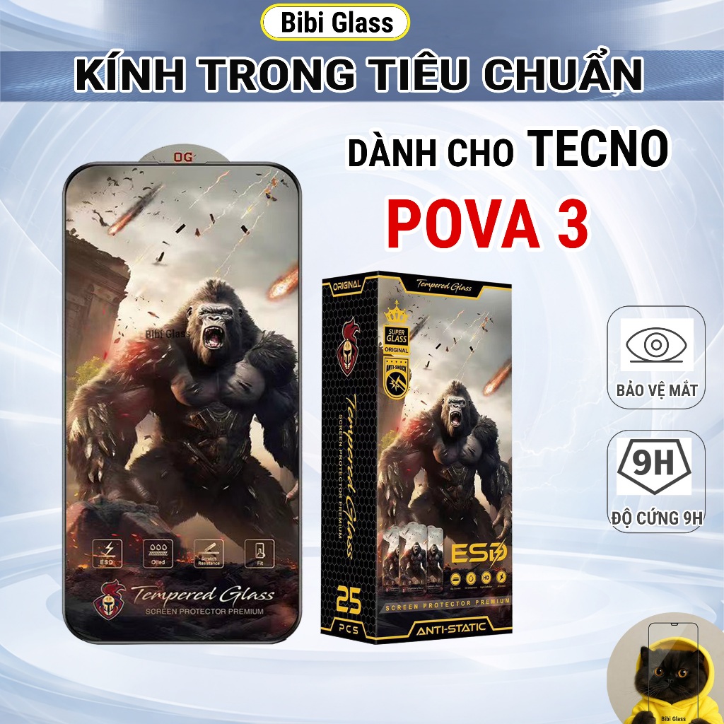 Kính cường lực Tecno Pova 3 chiến binh thế hệ mới full màn miếng dán bảo vệ điện thoại tecno bibi