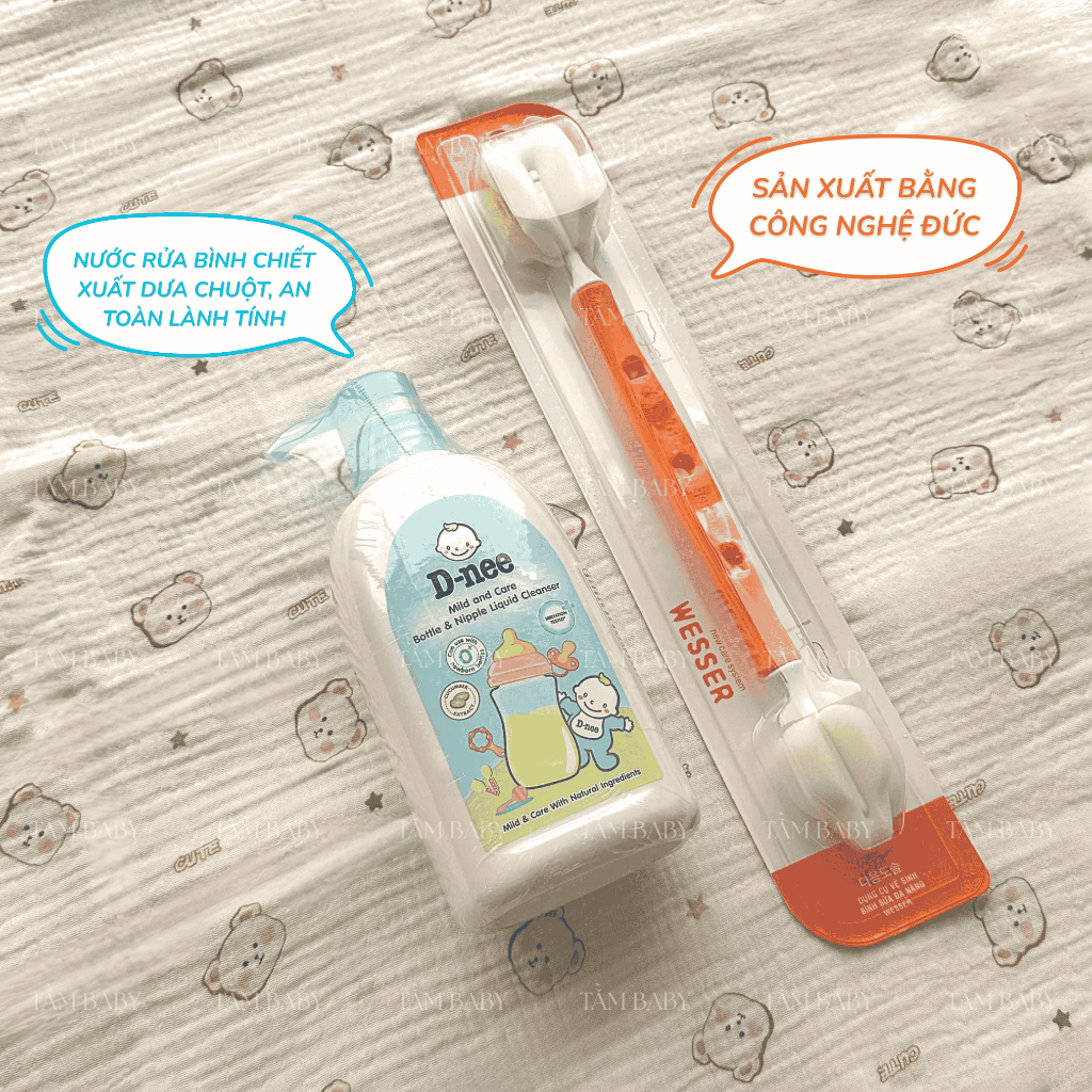 [COMBO] Cọ Wesser Và Nước Rửa Bình Dnee 500ML Thái Lan - Combo Vệ Sinh Bình Sữa - Cocoro Baby