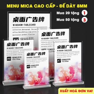 Kệ menu mica A4, A5, A6, Bảng mica để bàn, Bảng menu, Bảng quét mã QR Code - Đế trong dày 8mm