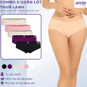 annie Combo 5 quần lót nữ thun lạnh lưng cao mềm mại, thoáng mát, vải lót cotton thấm hút mồ hôi tốt QE4535